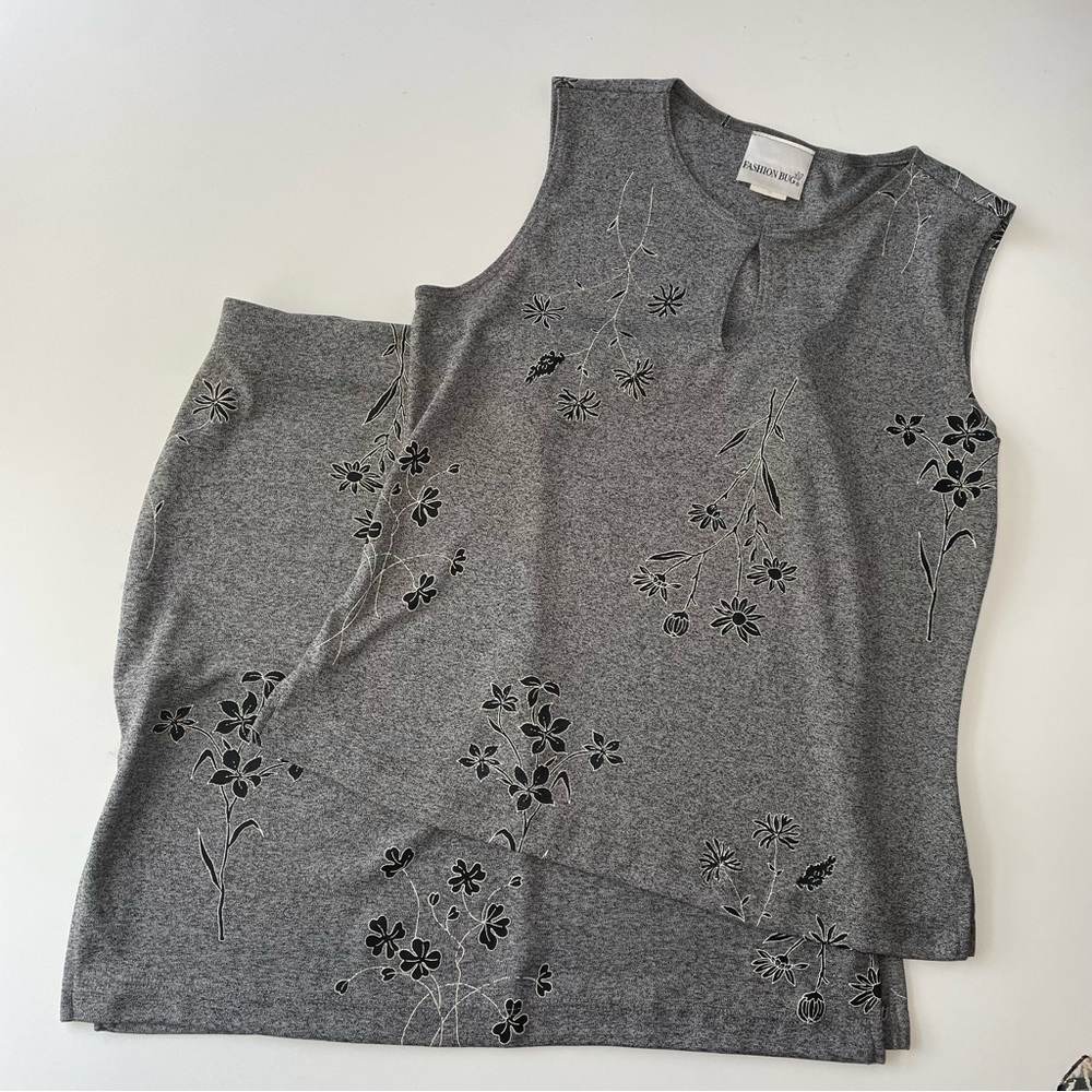 Fashion Bug Gray Floral Skirt Set